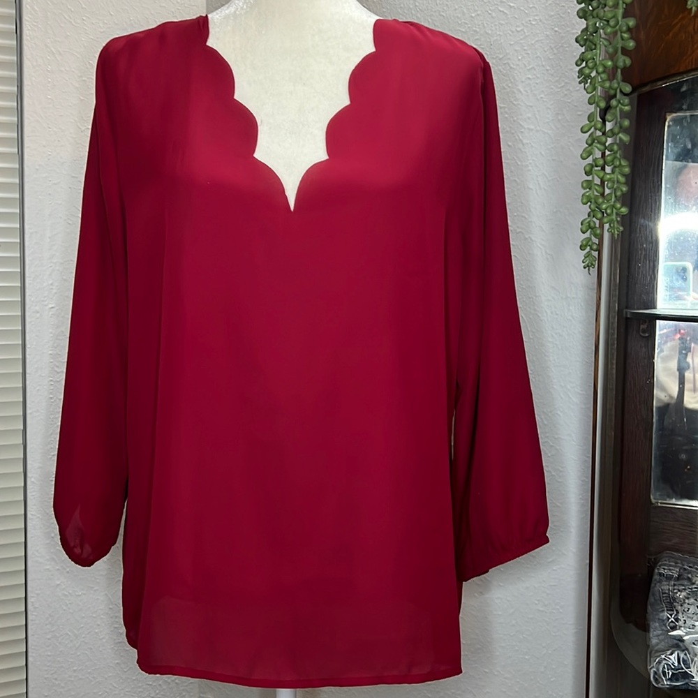 Dark red scalloped blouse SzL